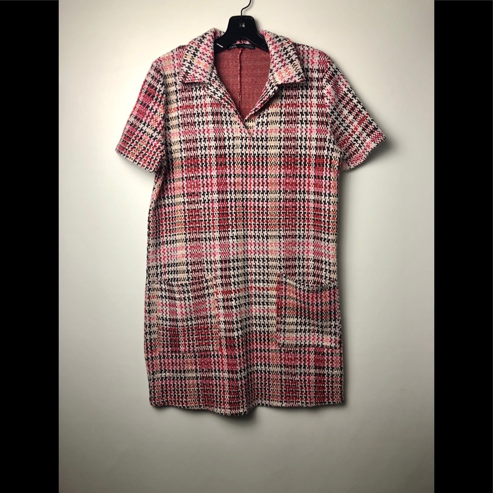 NWT ZARA Modern Houndstooth Knit Woven Dress